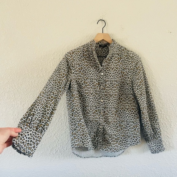 FRNCH Leopard Print Button-Up Blouse - Black and Brown - Picture 1 of 12
